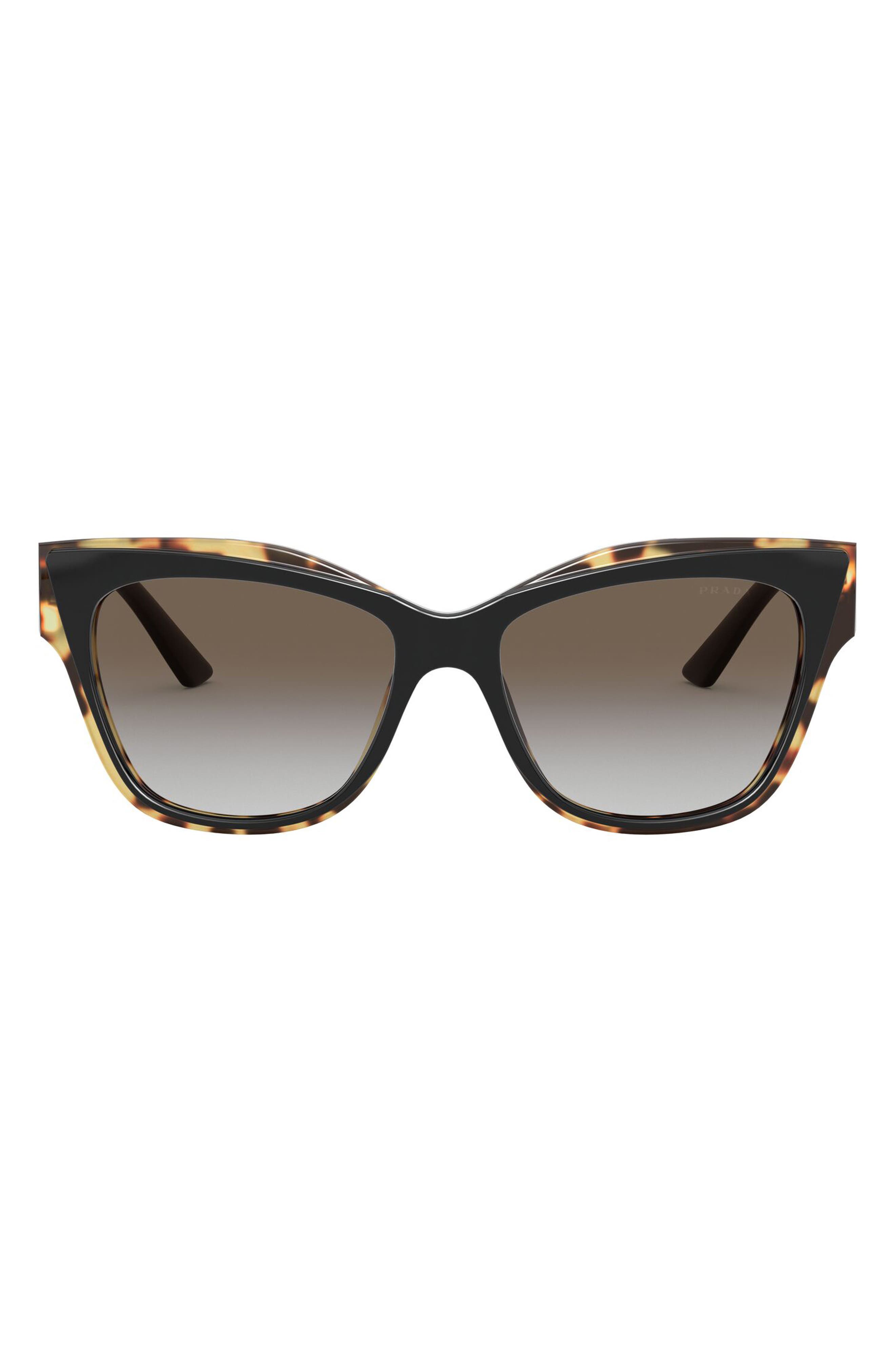 Prada 55mm Cat Eye Sunglasses in Black/Havana Media/Grey Gr at Nordstrom