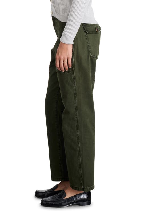 Shop Alex Mill Neil Herringbone High Waist Straight Leg Utility Pants In Military Olive