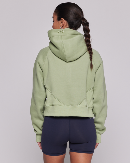 Shop Rebody Active Effortless Fleece Half Zip Hoodie In Matcha