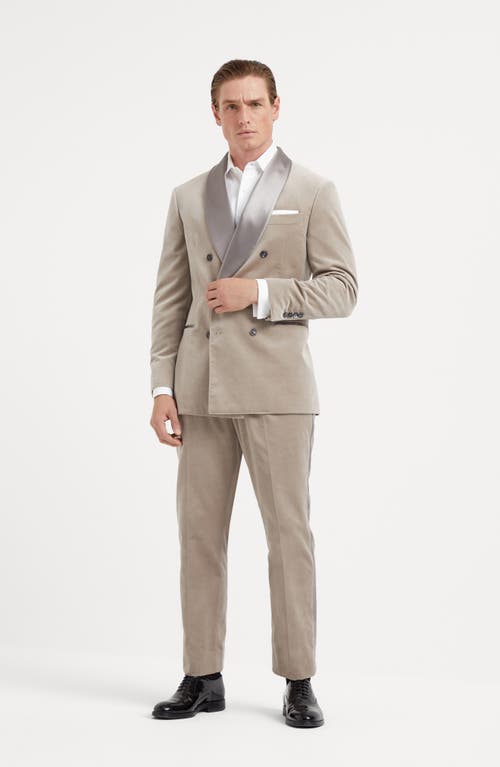 Shop Brunello Cucinelli Cotton Velvet Tuxedo With One-and-a-half Breasted Shawl Lapel Jacket And Pleated  In Sand