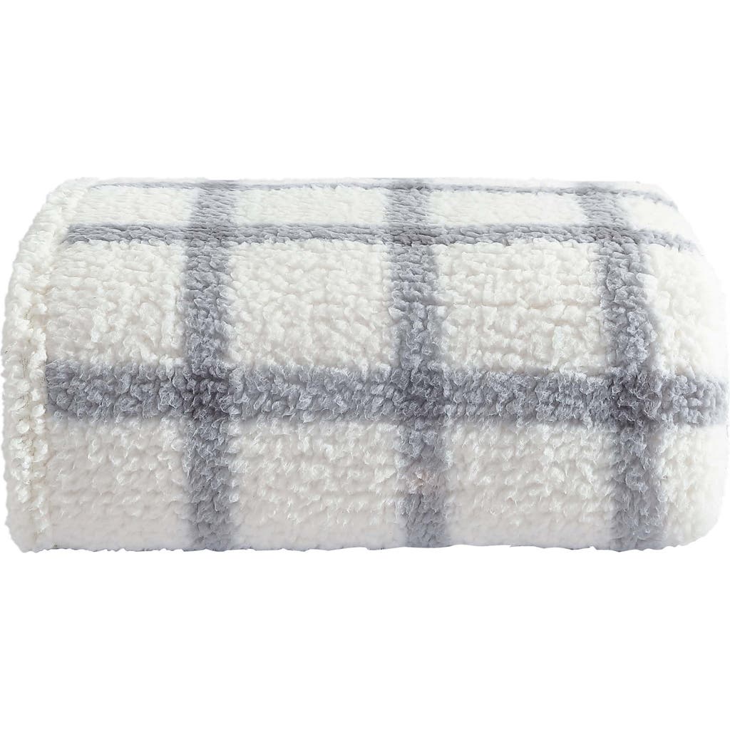 Eddie Bauer Bunkhouse Plaid Faux Shearling Throw Blanket In Grey