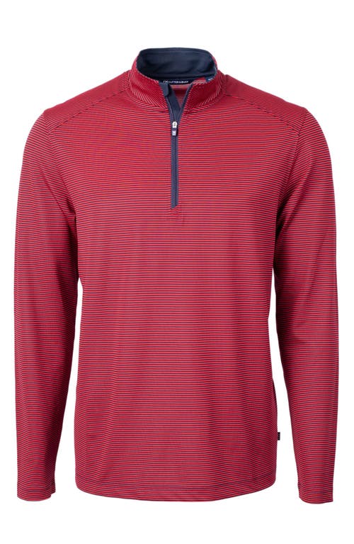 Cutter & Buck Micro Stripe Quarter Zip Recycled Polyester Piqué Pullover In Red/navy Blue