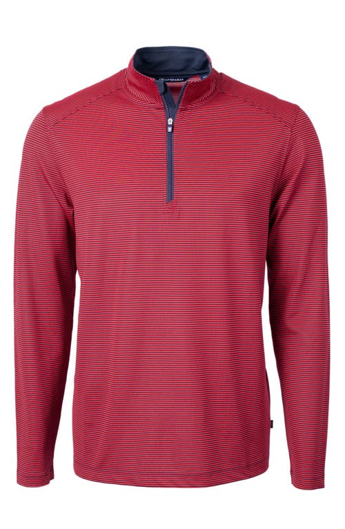 Cutter & Buck Virtue Eco Pique Micro Stripe Recycled Mens Quarter Zip In Red