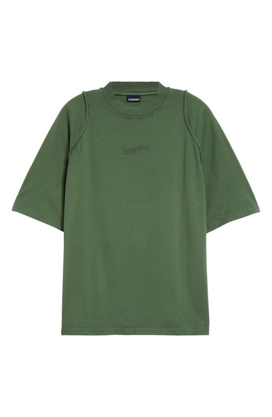 Shop Jacquemus Le T-shirt Camargue Embroidered Logo Organic Cotton Graphic T-shirt In Dark Green