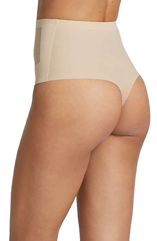Shop Commando Luxe Control High Waist Shaping Thong In Beige