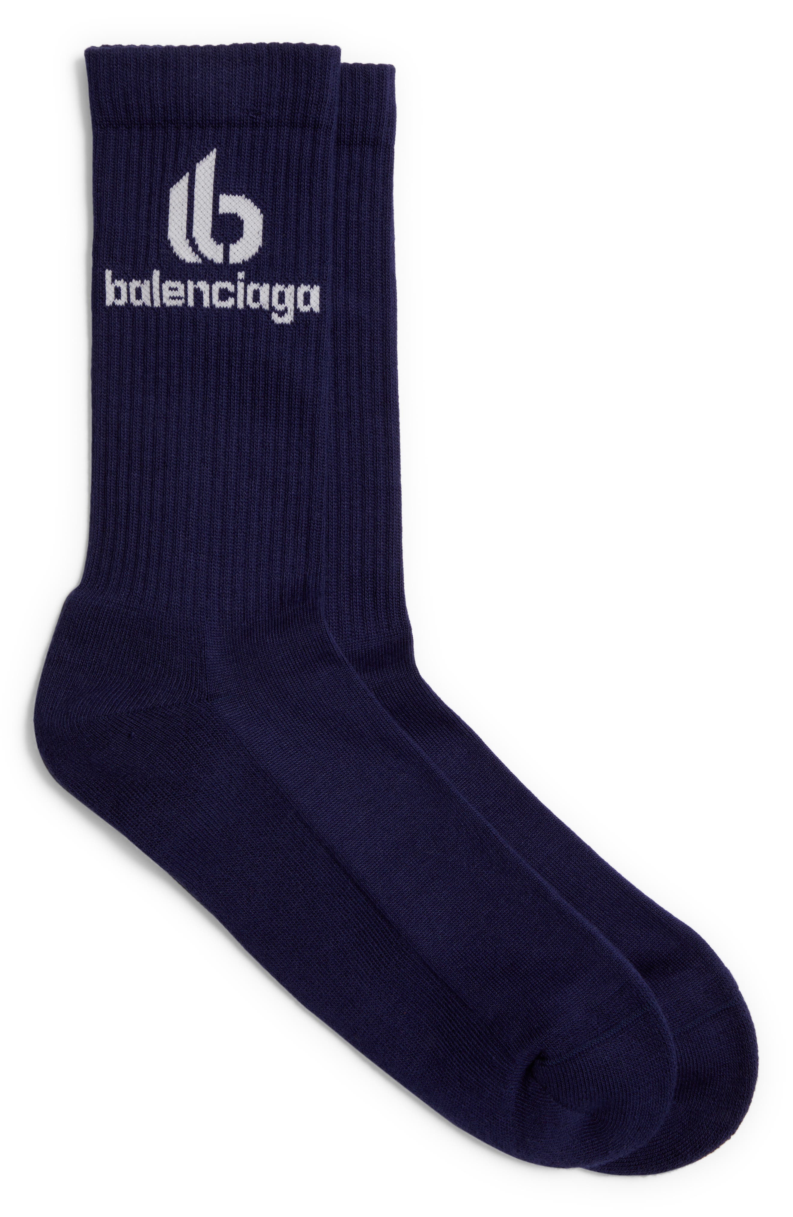 Balenciaga Double B Logo Crew Socks in Blue/White at Nordstrom, Size X-Large Us