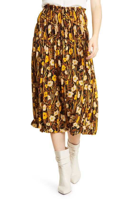 Rebecca Taylor Floral Tiered Skirt In Daphne Fleur Black C