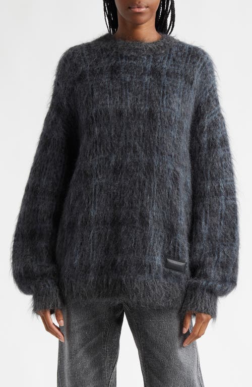 Shop Alexander Wang Plaid Oversize Wool & Mohair Blend Sweater In 445a Aqua Black Plaid