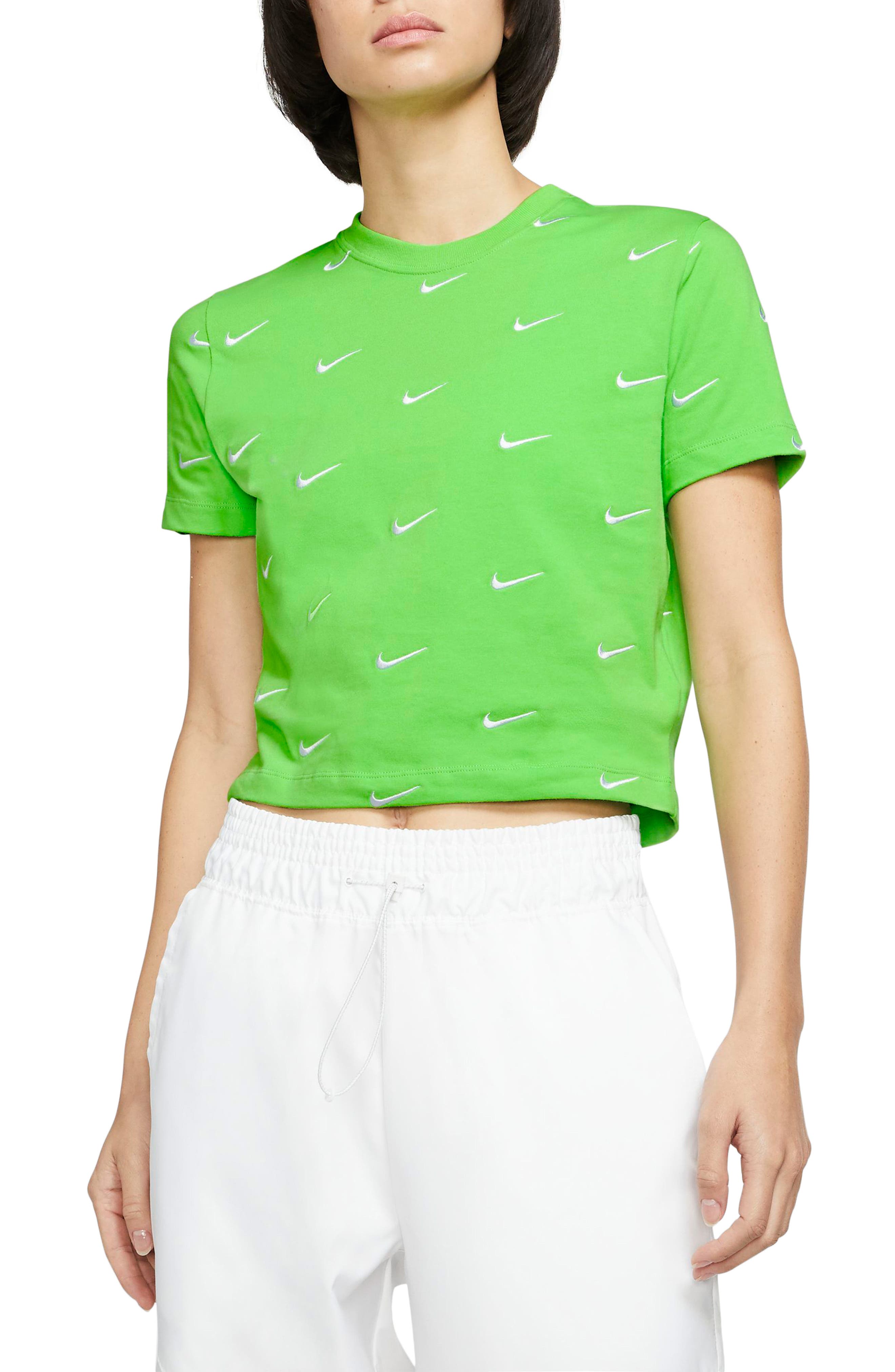 nike white embroidered swoosh crop top