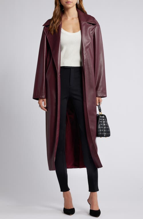 Open Edit Faux Leather Trench Coat In Burgundy Field