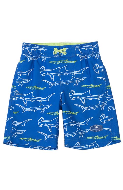 Rokka&rolla Kid's Swim Trunks With Mesh Lining And Upf 50+ Protection In Shark Printed