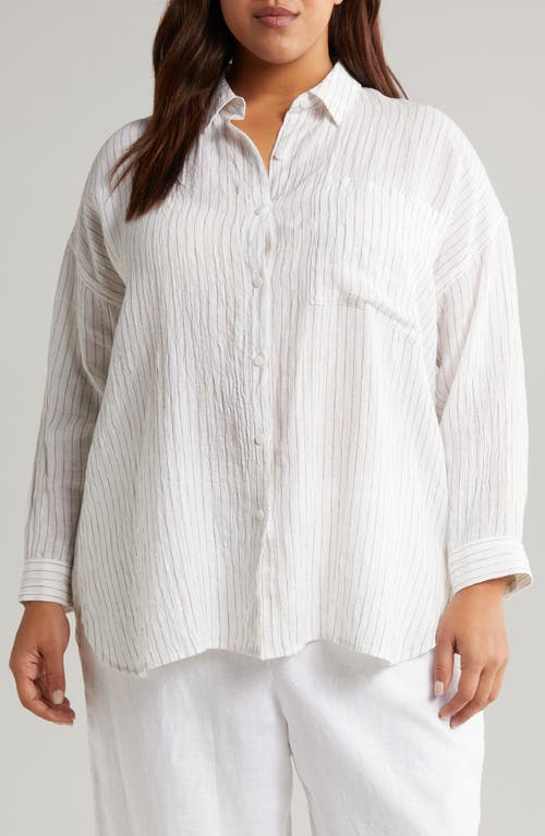 Eileen Fisher Organic Linen Button-up Shirt In White/bronze