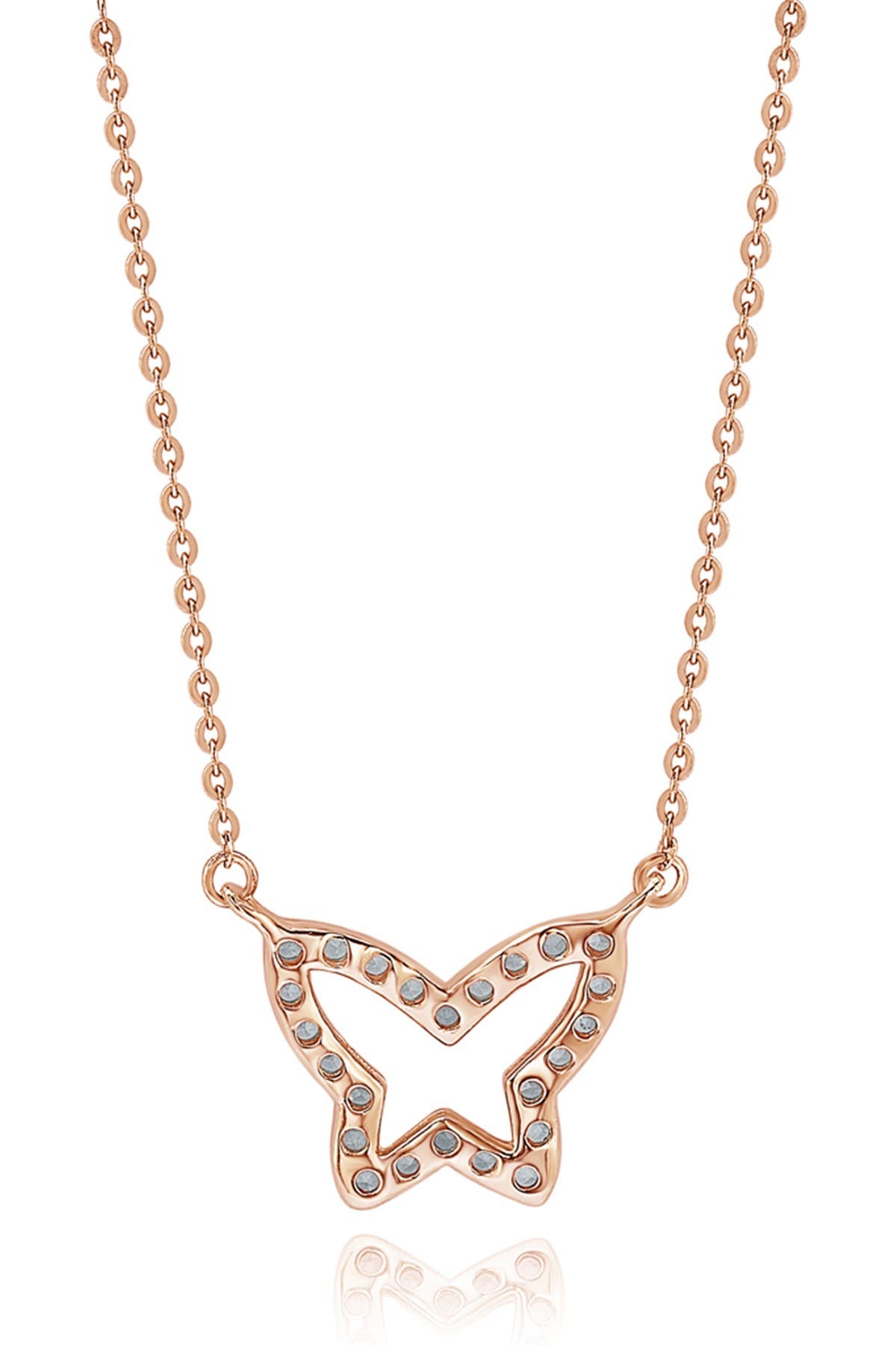 Suzy Levian 14k Rose Gold Diamond Butterfly Necklace In Pink