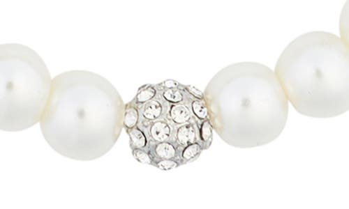 Shop Tasha Crystal Ball Imitation Pearl Stretch Bracelet Set In Silver/ivory