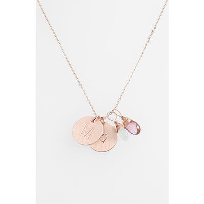 Nashelle 14K-Gold Fill Heart Disc, Moonstone & Pink Quartz Initial Necklace