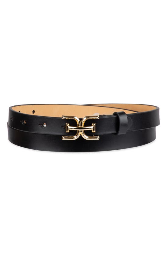 Shop Sam Edelman Double E Logo Slim Leather Belt In Black