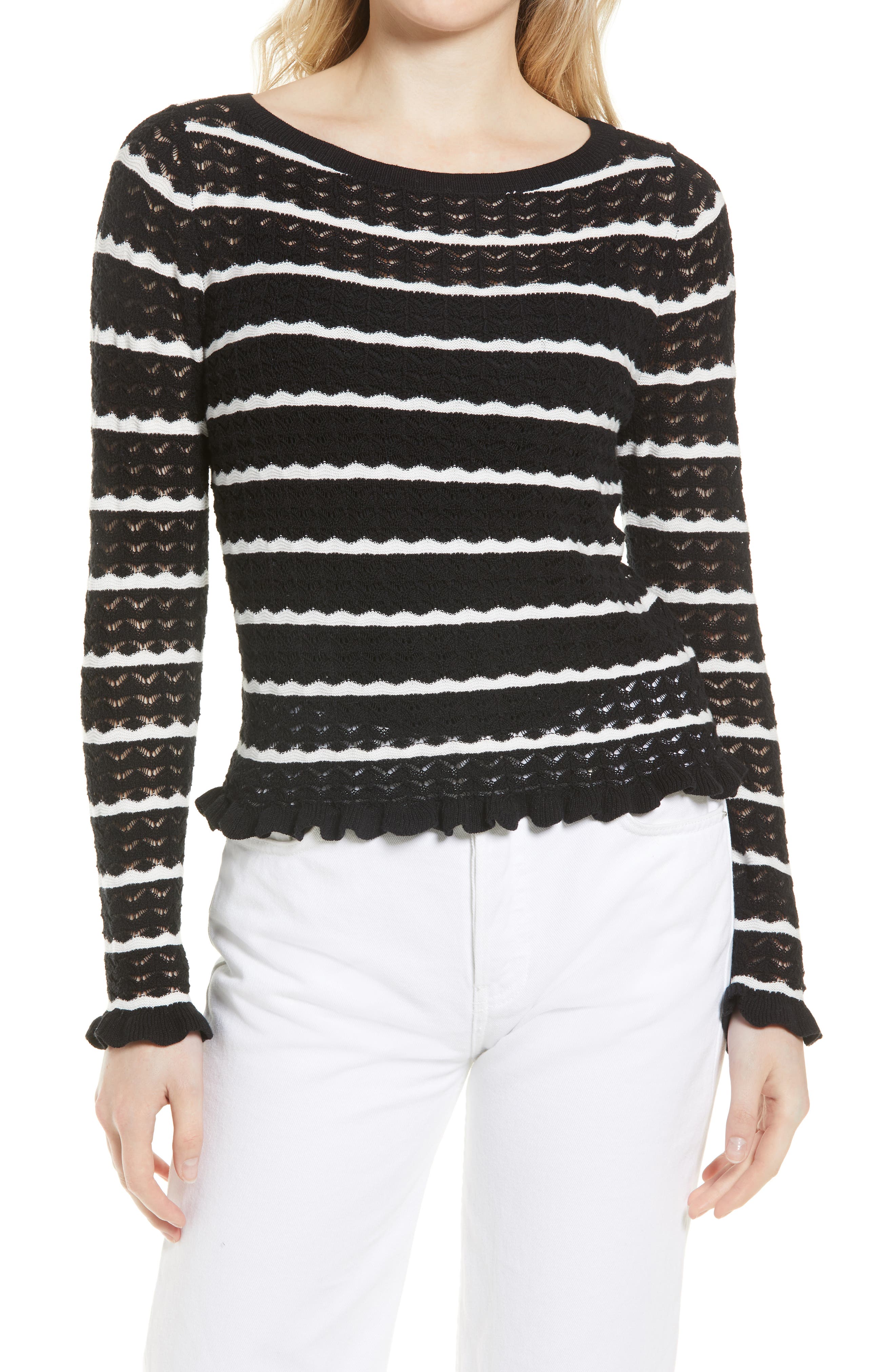 black pointelle sweater