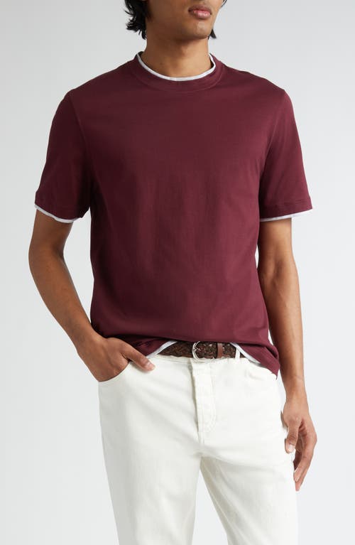 Brunello Cucinelli Tipped Cotton T-shirt In Burgundy