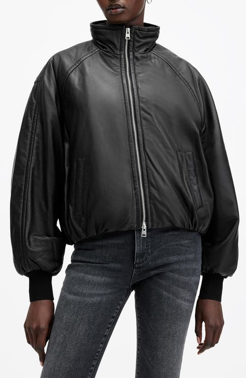 Shop Allsaints Rowan Funnel Neck Leather Bomber Jacket In Black