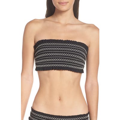 Tory Burch Costa Smocked Bandeau Bikini Top, Black
