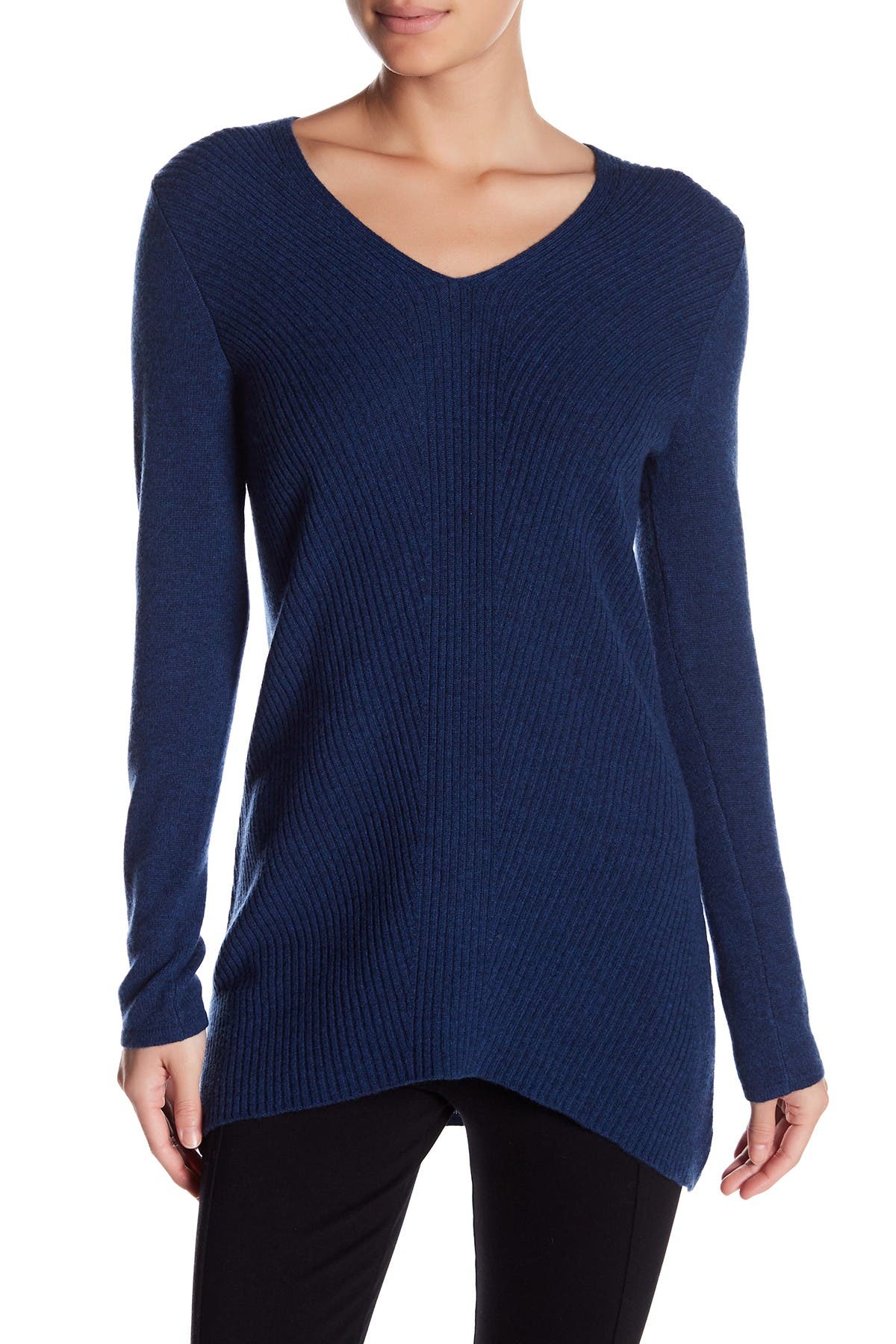 GRIFFEN CASHMERE | Cashmere Long Sleeve Ribbed V-Neck Sweater ...