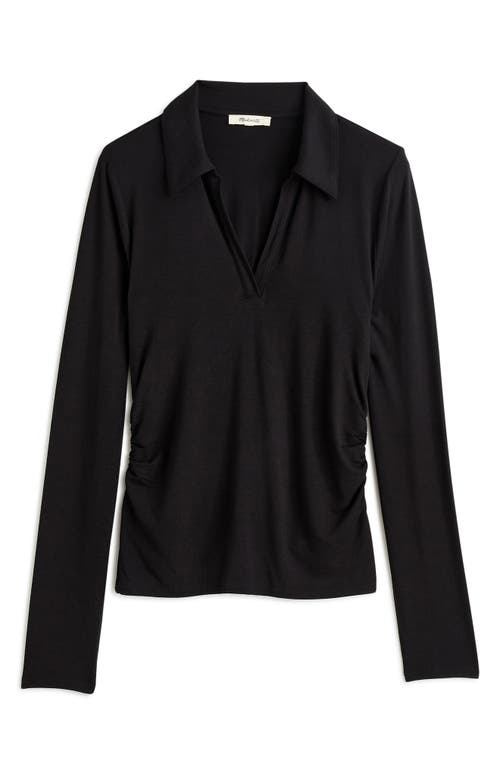 Shop Madewell Side Cinch Long Sleeve Polo Top In Jet Black