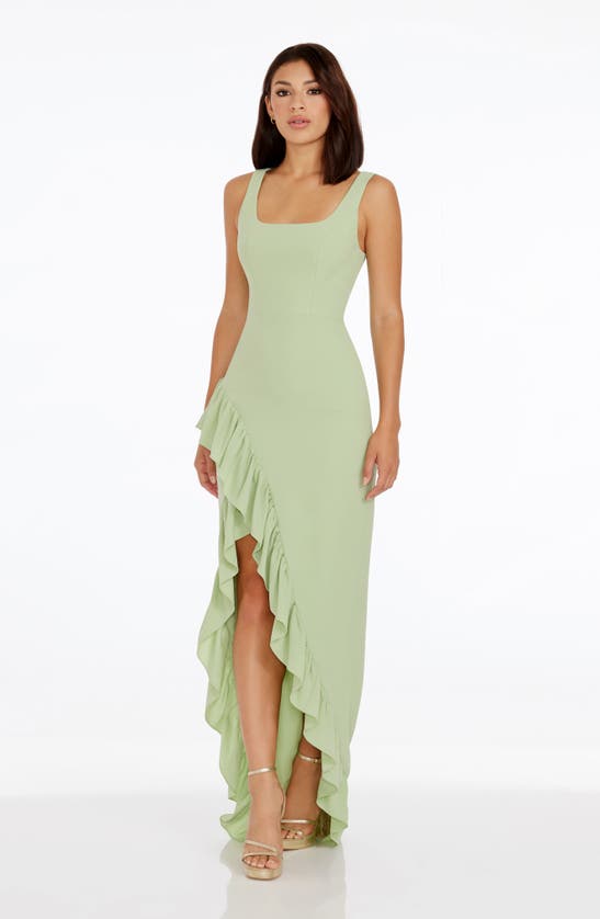 Shop Dress The Population Charlene Ruffle Gown In Sage