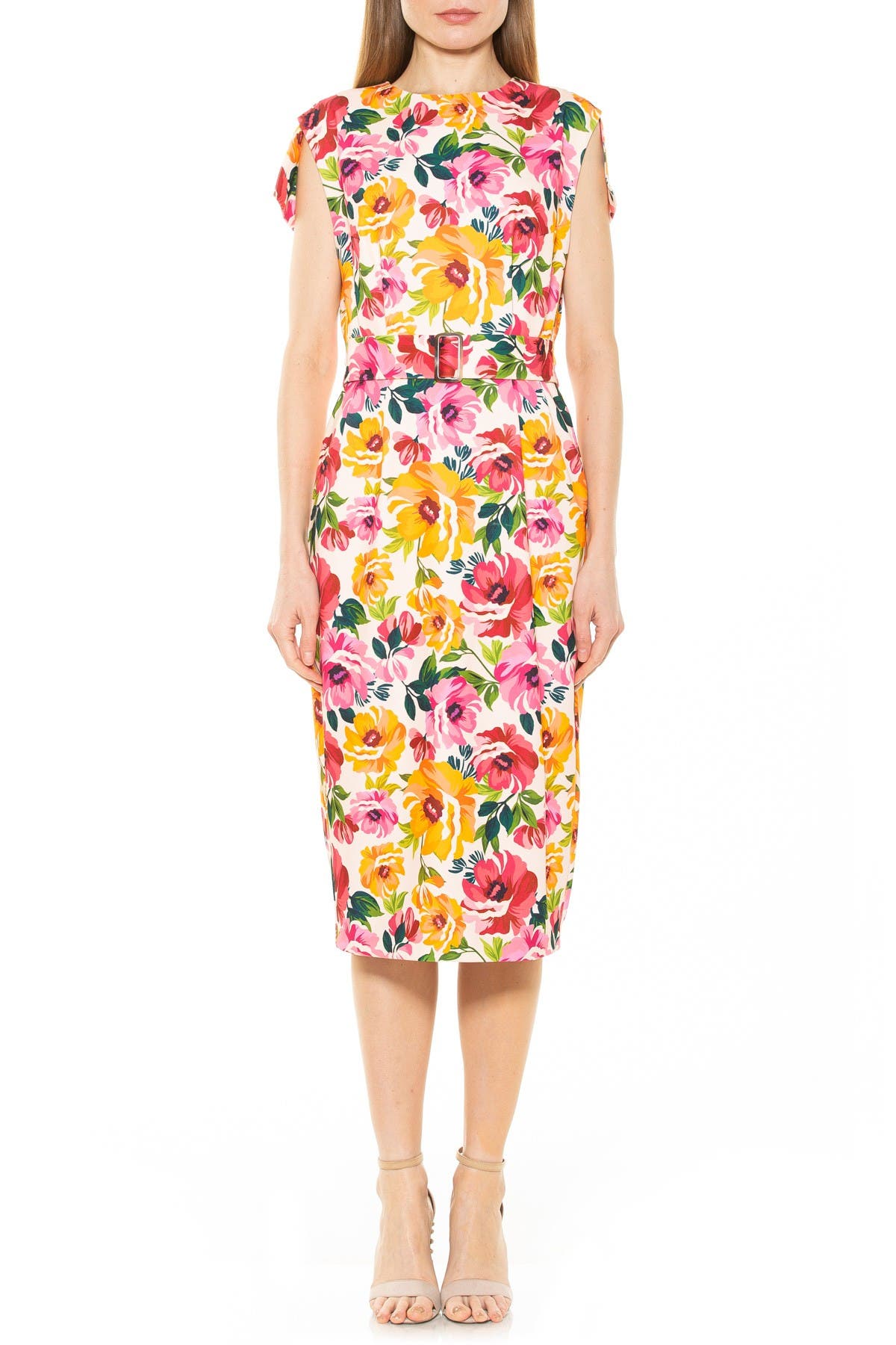 Alexia Admor Belted Crew Neck Sheath Dress In Large Floral