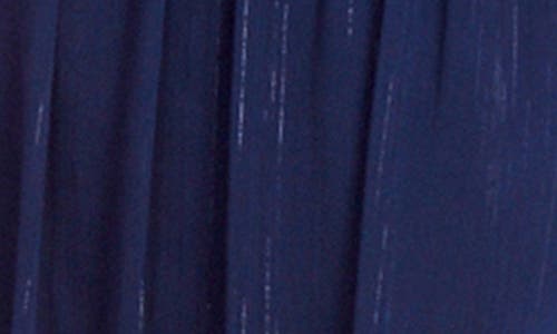 Jewel Badgley Mischka Metallic Thread One-shoulder Gown In Navy