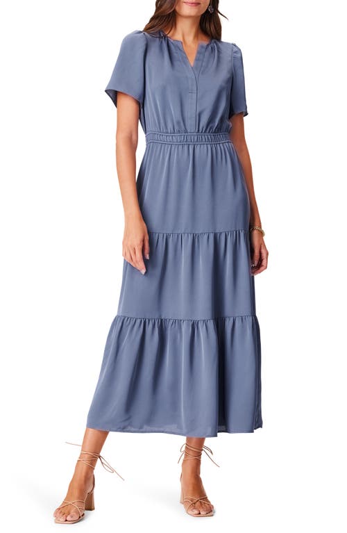 NIC+ZOE Daydream Short Sleeve Tiered Maxi Dress Slate at Nordstrom,