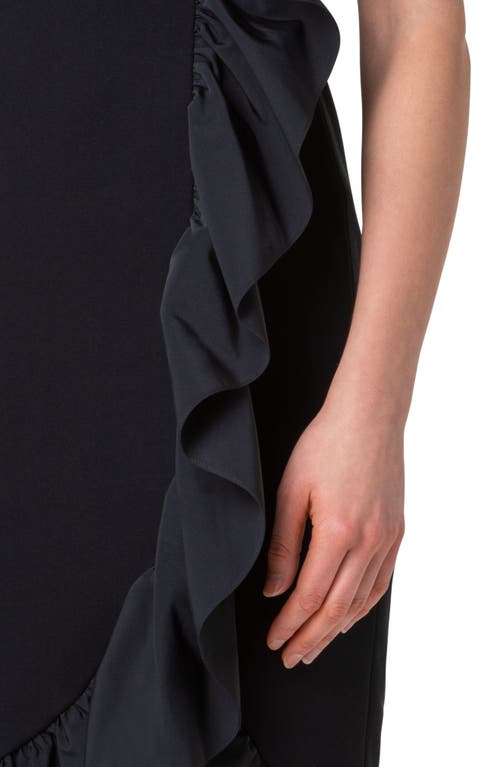 Akris Punto Signature Jersey Midi Dress With Asymmetrical Ruffle Detail In Black