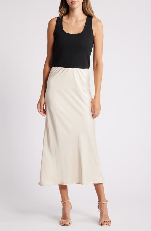 Shop Melloday Mixed Media Colorblock Sleeveless Maxi Dress In Black/champagne