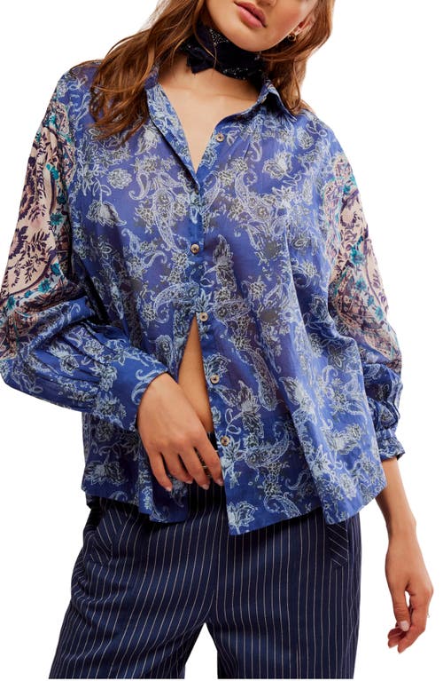 Shop Free People Rosebud Paisley Print Cotton Button-up Shirt In Blue Combo