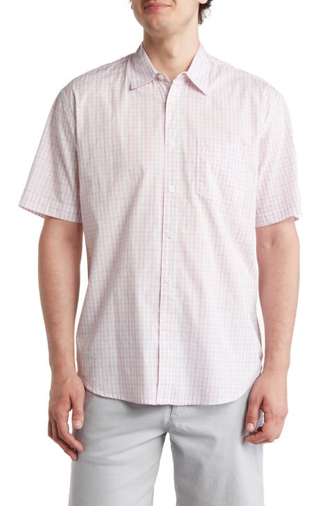 Patterned Short Sleeve Cotton Button-Up Shirt