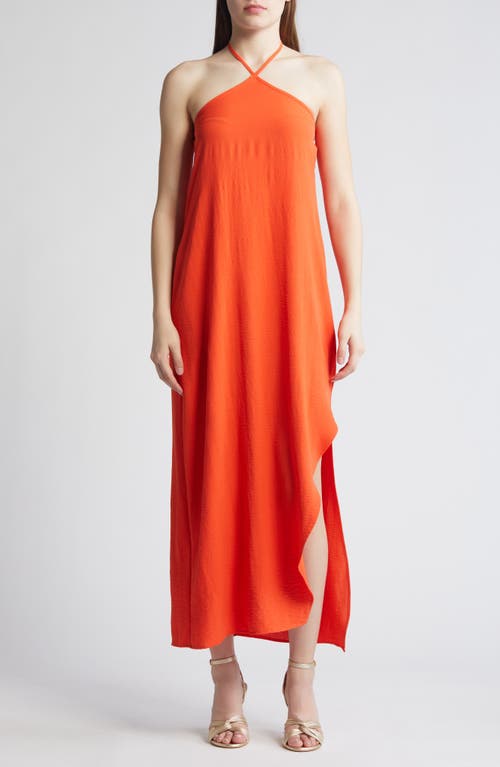 Asymmetric Halter Maxi Dress in Crshd Orange