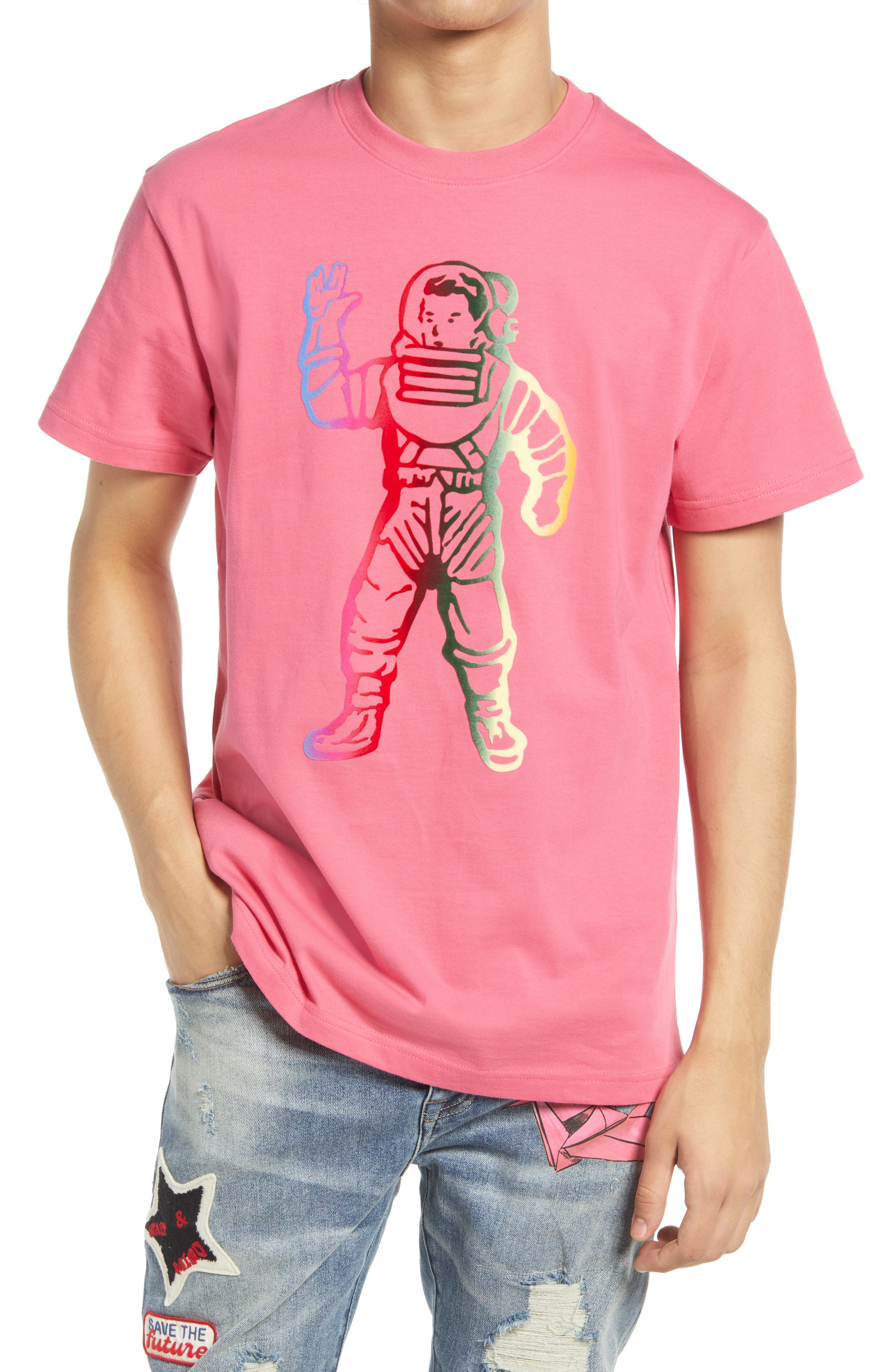 pink and grey graphic tee