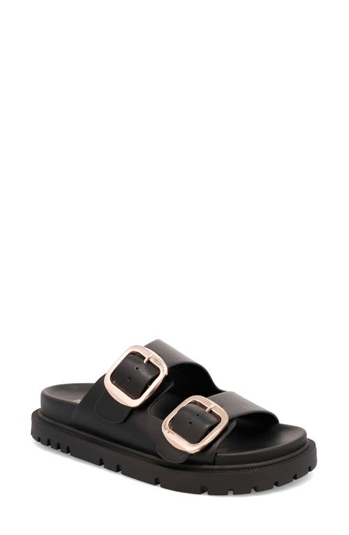 Mia Gen Slide Sandal In Black W/gld Buckles