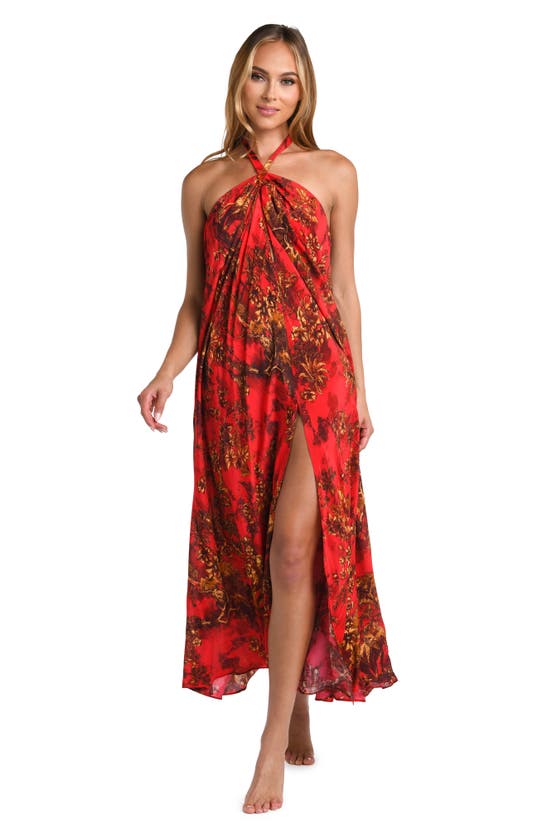 Shop L Agence Geneva Print Cover-up Dress In Scarlet