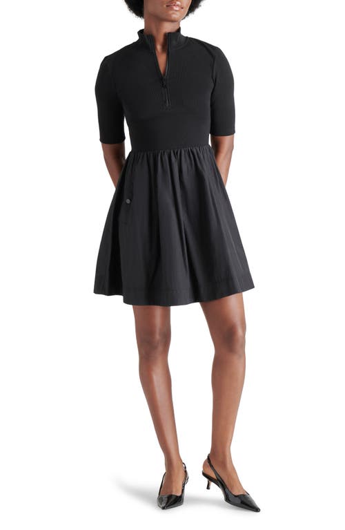 Shop Steve Madden Berlina Half Zip Mixed Media Dress In Black