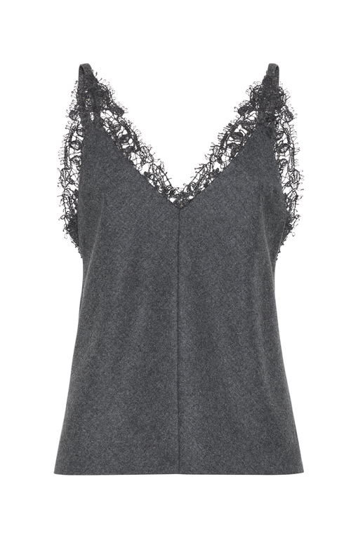 Shop Brunello Cucinelli Virgin Wool And Cashmere Flannel Top With Dazzling Embroidery In Dark Grey