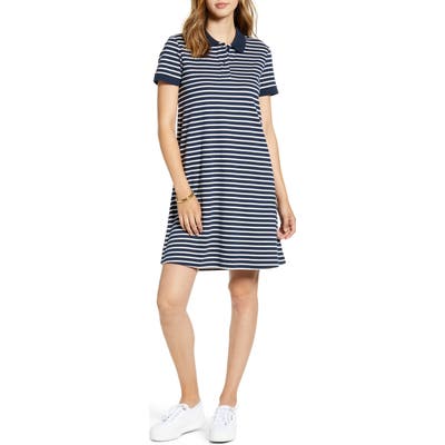 Petite 1901 Stripe Cotton Knit Polo Dress, Blue