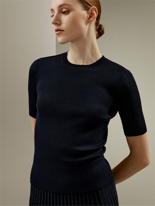 Lilysilk Essential Silk Knit Top In Navy Blue