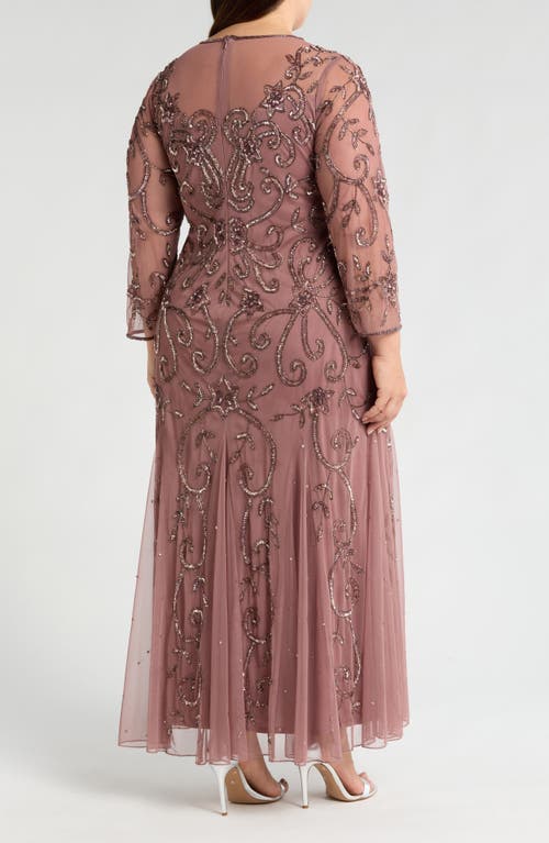 Shop Pisarro Nights Beaded Long Sleeve Gown In Mauve 661