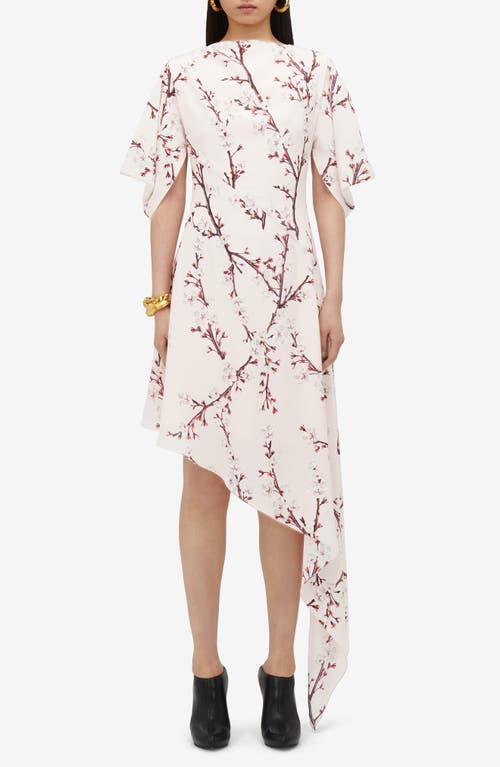 Shop Alexander Mcqueen Cherry Blossom Asymmetric Silk Dress In Ice Pink