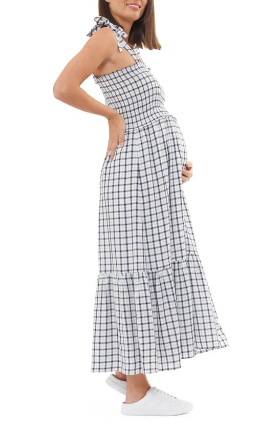 Shop Ripe Maternity Smocked Maternity Dress In White / Navy