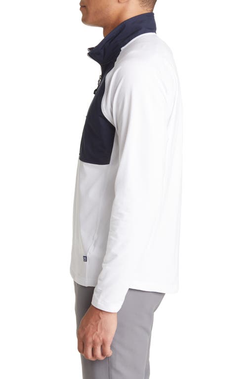 Cutter & Buck Adapt Eco Knit Hybrid Recycled Mens Quarter Zip In White/navy Blue