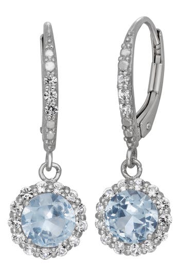 Fzn Sterling Silver Created Sapphire Drop Earrings In Aquamarine