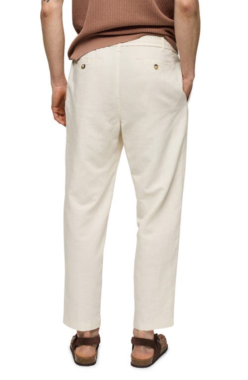 MANGO MANGO SLIM FIT PLEATED CROP LINEN & COTTON DRAWSTRING PANTS 