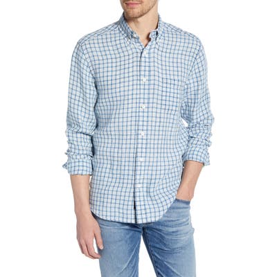 Faherty Ventura Plaid Linen Shirt, Blue