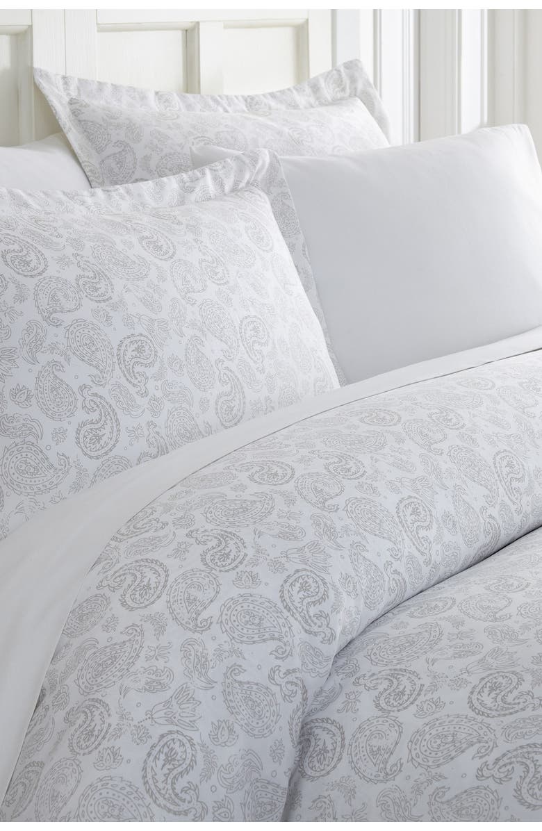 IENJOY HOME Home Spun Premium Ultra Soft 3-Piece Coarse Paisley Print Duvet Cover King Set - Light Gray, Main, color, LIGHT GRAY
